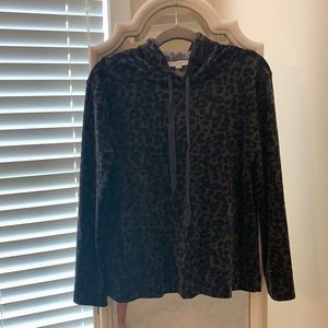 S Loft velour black cheetah print hoodie. EUC